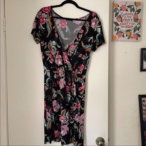 Faux wrap black floral dress